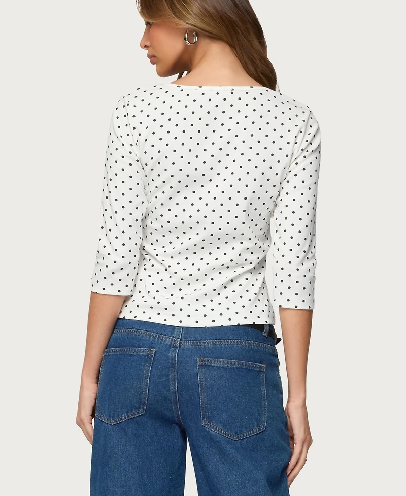 Edikted Women's Lela Polka Dot Quarter Sleeve Top