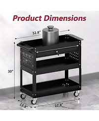 Yigii 3 Tier Rolling Tool Cart with Drawer & Pegboard, 550 lbs Capacity, Easy Assembly