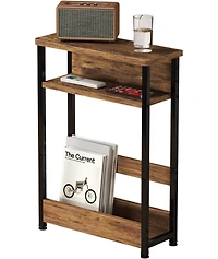 gaomon Narrow Side Table with Storage Shelf, 3-Tier Slim End Magazine Holder, Modern Sofa Thin Tables