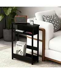 gaomon Narrow Side Table with Storage Shelf, 3-Tier Slim End Magazine Holder, Modern Sofa Thin Tables
