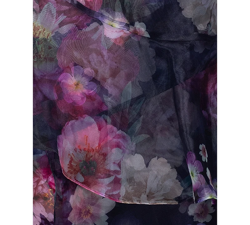 Betsy & Adam Plus V-Neck Printed Ball Gown Dress