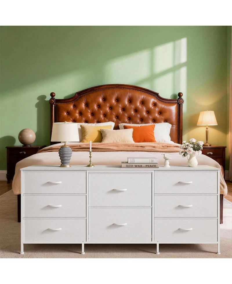 gaomon 8 Drawer Fabric Dresser Tv Stand with Wooden Top, Metal Frame Storage Chest, Wide Closet Organizer for Bedroom Living Room Hallway