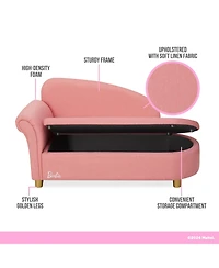 Evolur Girls Barbie Dream in Chaise Lounge, Soft Upholstered Seat with Raised Backrest, Gold-Tone Legs and Hidden Storage, Astm Certified