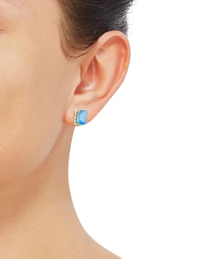 Macy's Onyx (2-3/4 ct. t.w.) and Diamond ( 1/6 Stud Earrings 14k Yellow Gold (also available Blue Topaz Amethyst)