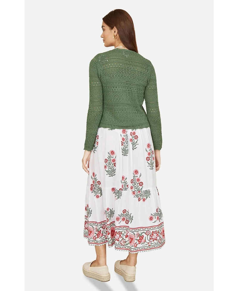 Yumi Women's Crochet Tie Front Cardigan