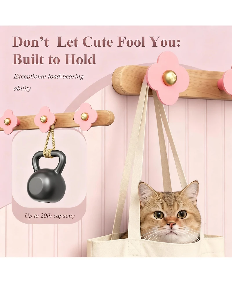 Yigii Wood Wall Hooks - Heavy Duty, 5 Pack