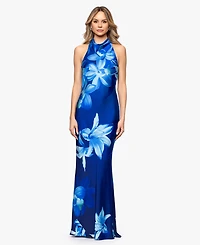 Betsy & Adam Women's Halter Neck Floral Print Ball Gown