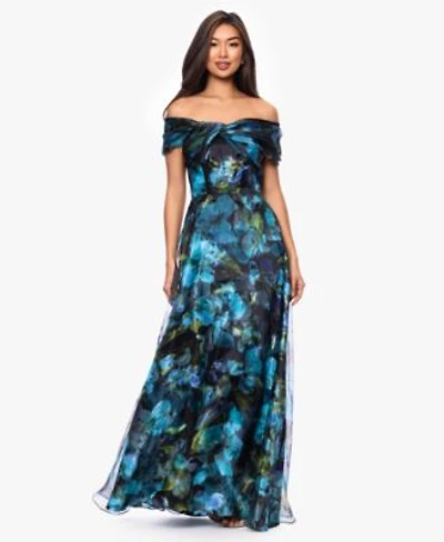 Betsy Adam Womens Off The Shoulder Printed Ball Gown