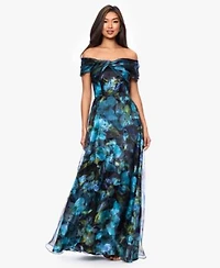 Betsy Adam Womens Off The Shoulder Printed Ball Gown