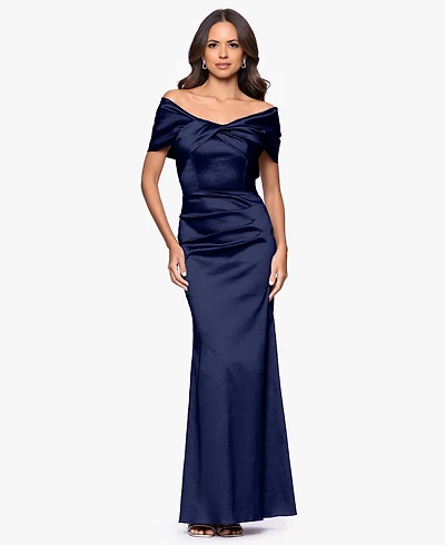 Betsy & Adam Women's Off-The-Shoulder Ruched Long Gown