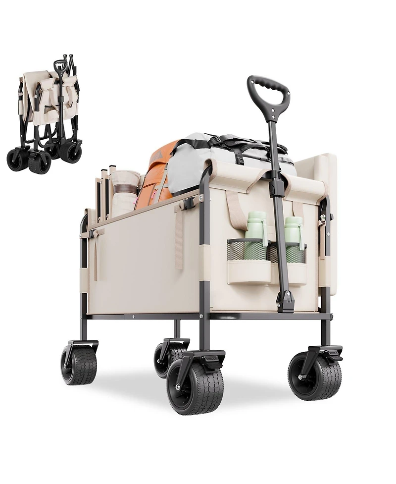 Mecale 2-in-1 Foldable Wagon Cart, 550 lb Load, 220L Capacity, Converts to Bench, Adjustable Handle, for Shopping Camping Gardening