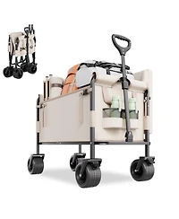 Mecale 2-in-1 Foldable Wagon Cart, 550 lb Load, 220L Capacity, Converts to Bench, Adjustable Handle, for Shopping Camping Gardening