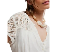 Free People Women's Gemma Embroidered Boat Neck Top