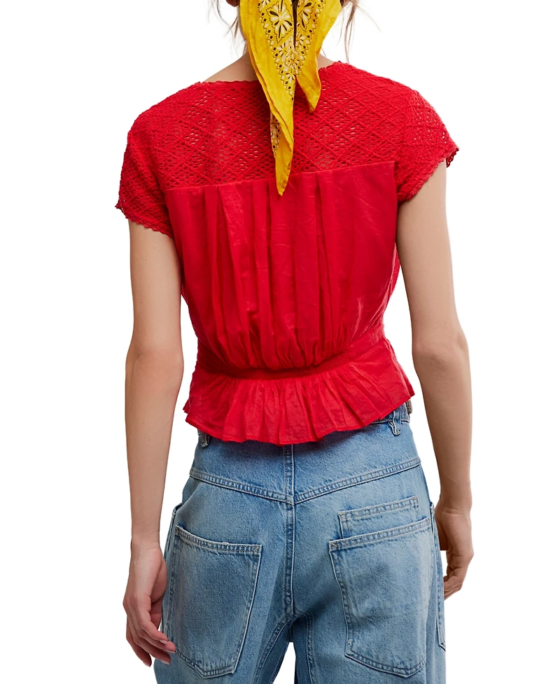 Free People Women's Gemma Embroidered Boat Neck Top