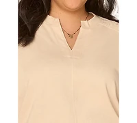 Democracy Plus Long Blouson-Sleeve Embroidered Sweatshirt