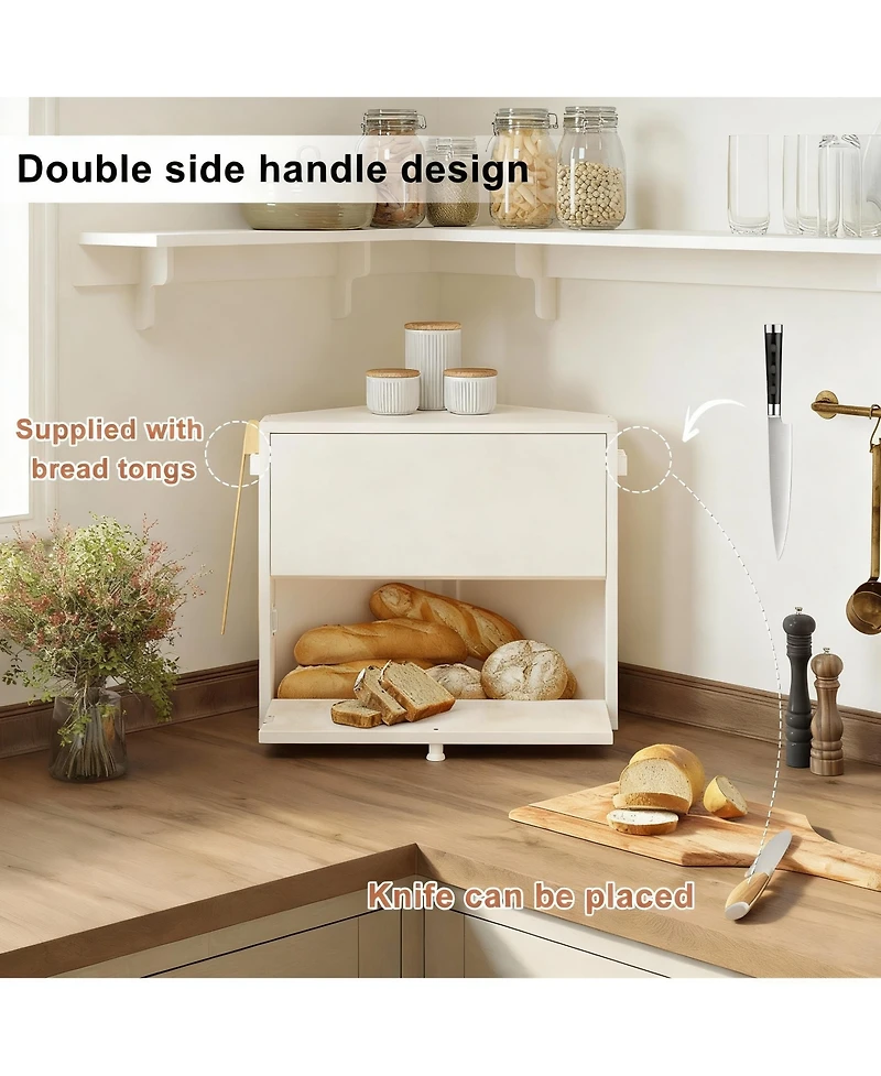 Yigii Double-Tier Rustic Bread Box for Kitchen, Corner Fit, Large Capacity
