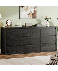 gaomon Rustic Farmhouse 9 Dresser for Bedroom,Wooden Drawer Dresser,Handle-Free Storage Cabinet with Drawers Bedroom