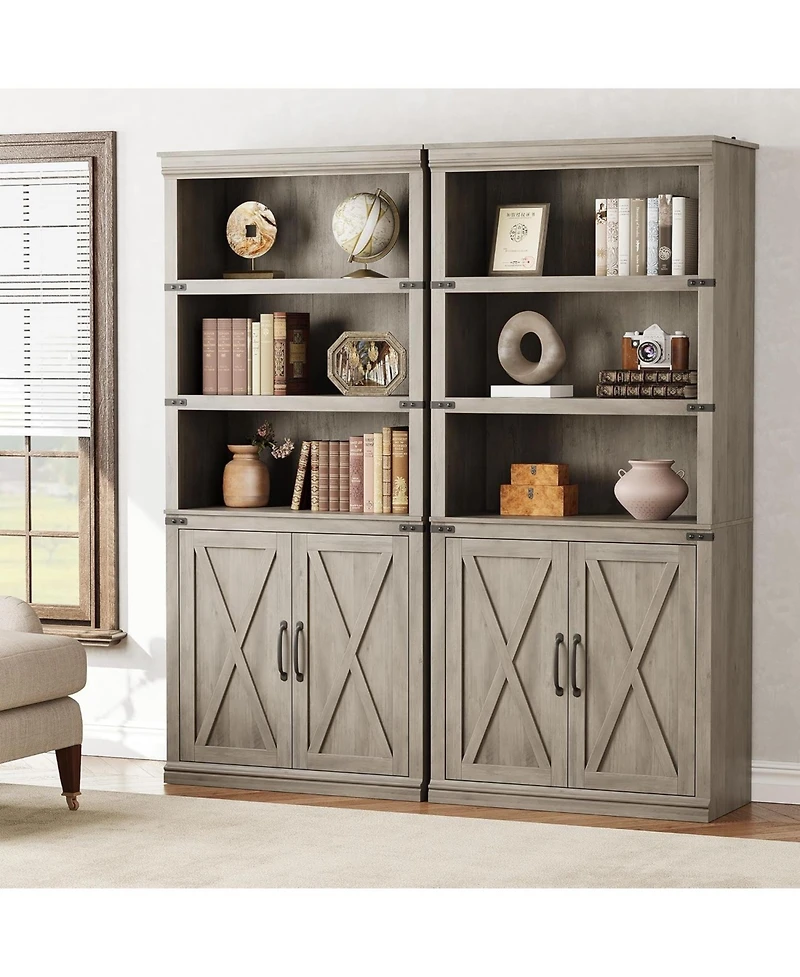 gaomon Tall 5-Tier Farmhouse Bookcase with Cabinet – Wooden Bookshelf with Storage Doors, 5-Shelf Freestanding BookShelf for Home Office, Livin