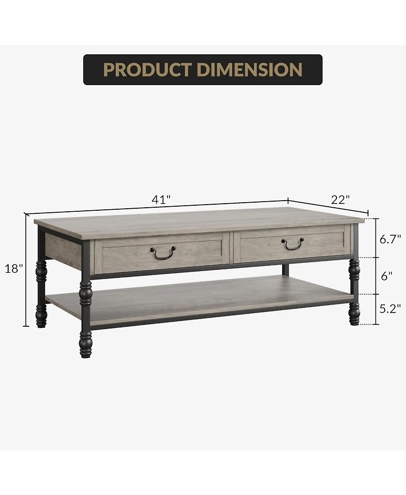 gaomon 41" Coffee Table with 2 Storage Drawers