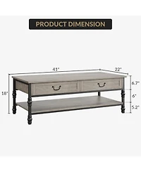 gaomon 41" Coffee Table with 2 Storage Drawers