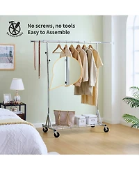 Rainsken Heavy Duty Clothing Rack, Collapsible and Portable Hanging Rack, Rolling Garment Rack with Wheels and Mesh Shelf, 600LBS Capacity for Bedroom