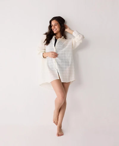 Reistor Women's Oversized Shirt Cover-up Textured Checks