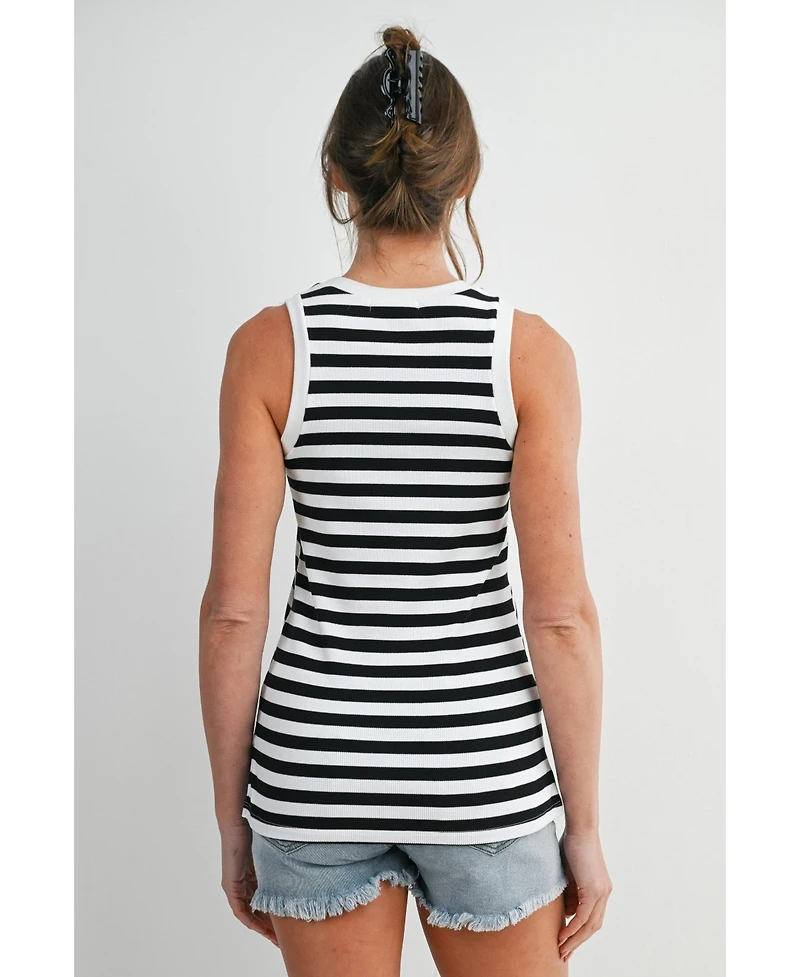 Hello Miz Maternity Ribbed Striped Round Neck Tank Top