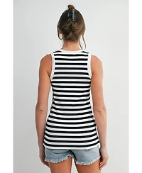 Hello Miz Maternity Ribbed Striped Round Neck Tank Top