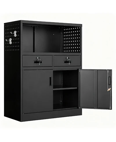 Yigii Heavy Duty Metal Cabinet with 2 Drawers & Locking Doors for Home, Office, Garage