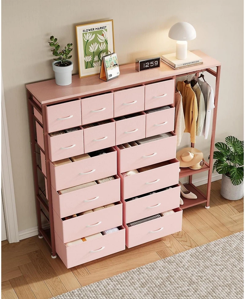 gaomon Large Clothes Storage Rack 16-Drawer & 2-Tier Shelves - Space Saving Freestanding Wardrobe for Small Bedroom/Apartment | No Assembly Needed