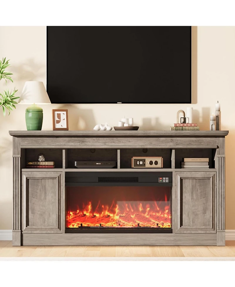 gaomon Farmhouse Electric Fireplace Tv Stand, Entertainment Center, Console Table Tv Cabinet with Open Storage