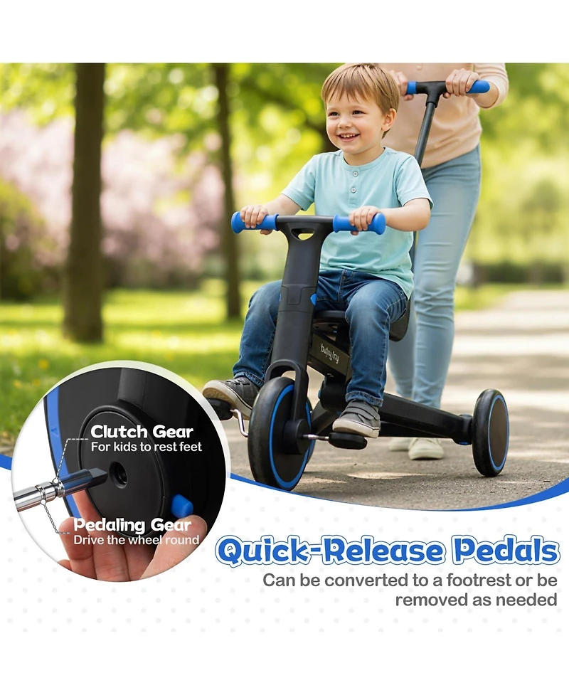 Mecale 4-in-1 Foldable Toddler Tricycle with Push Handle with Adjustable Seat