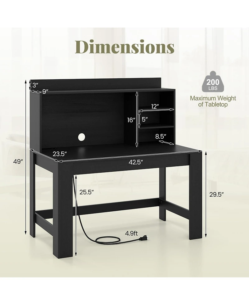 Mecale Modern Home Office Desk with Hutch and Storage, Workstation