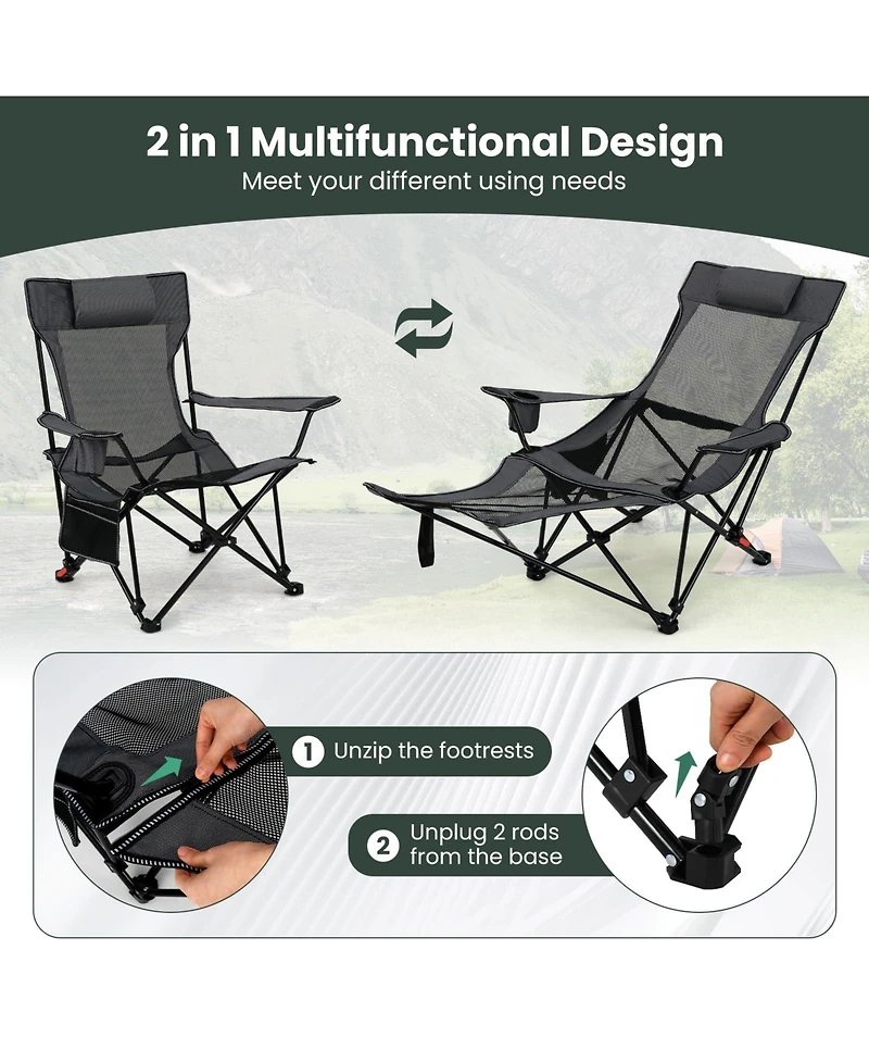 Mecale Reclining Camping Chair with Removable Footrest and Adjustable Backrest, Portable