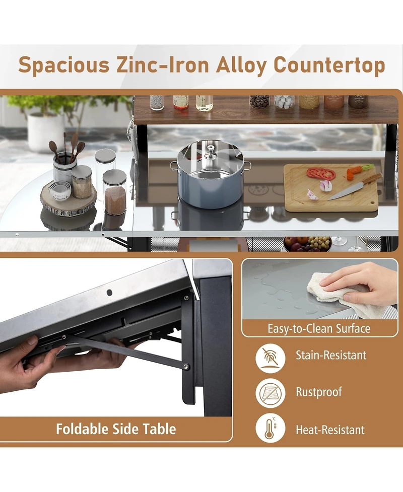 Mecale Outdoor Foldable Grill Table with Flip-Up Top and 2 Storage Shelves for Backyard