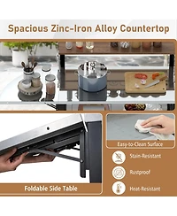 Mecale Outdoor Foldable Grill Table with Flip-Up Top and 2 Storage Shelves for Backyard