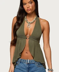 Edikted Women's Asymmetric Fringe Sheer Lace Halter Top