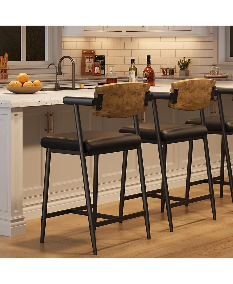 Gaomon Counter Height Bar Stools Set of 2 with Arms, Upholstered Modern Metal Bar Chairs