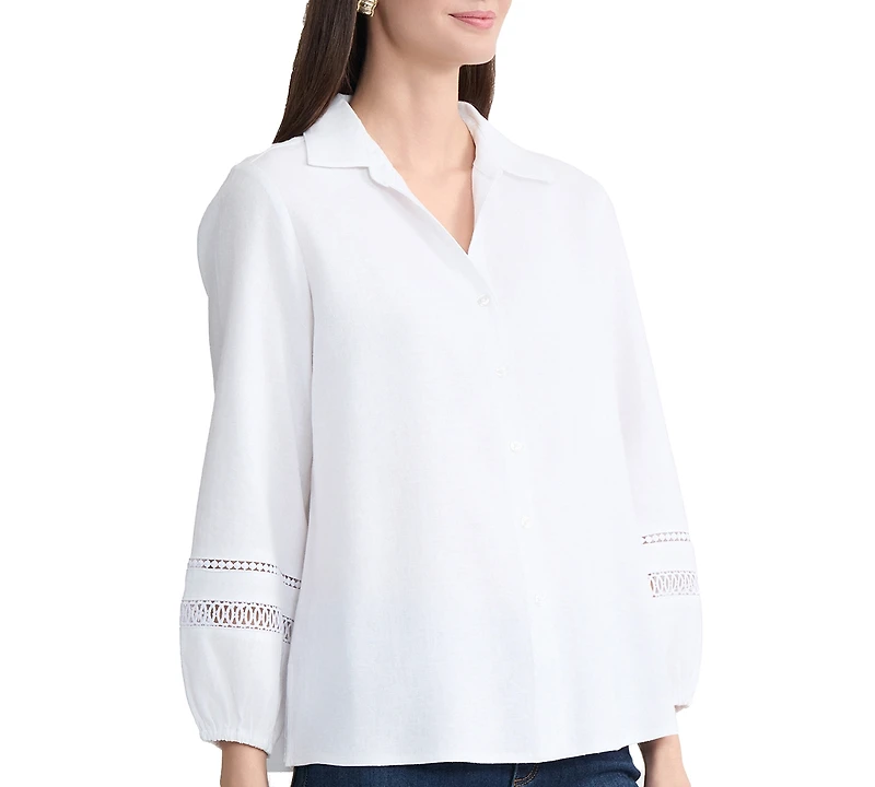 Jones New York Petite Button-Front Collared Top