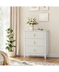 gaomon "28" wide modern 3 drawer dresser with metal handle—wood storage chest for bedroom or living room."
