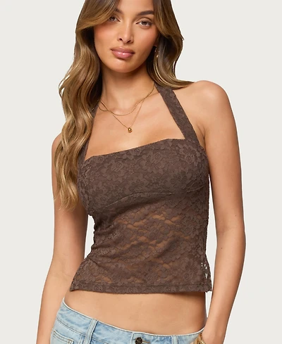 Edikted Women's Zolah Lace Straight Neck Halter Top