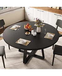 gaomon Round Dining Table for 4-6, 47.2" Farmhouse Kitchen with Storage, Circle Dinner Tables Kitchen, Room, Living Room