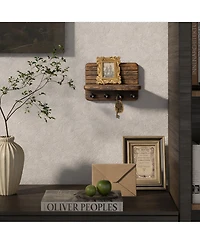 Yigii 7-Inch Pine Wood Key Rack with 4 Hooks & Shelf - Space-Saving Home Decor