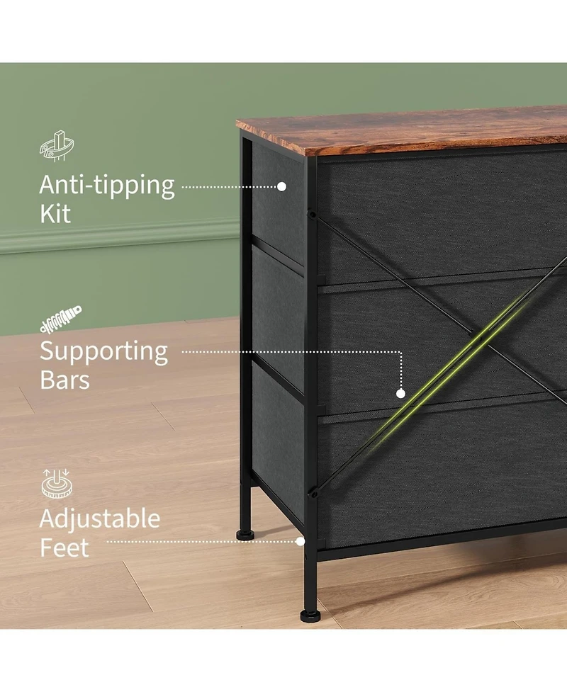 gaomon 63" Tv Stand with 8 Fabric Drawers and Led Lighting, Steel Frame Media Console for 65 70 75 Inch Televisions