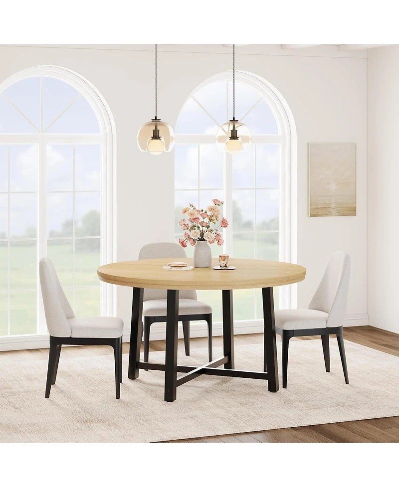 gaomon Round Dining Table, Industrial Dinner Table for 4 to 6, Wooden Kitchen with Sturdy Metal Frame