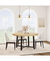 gaomon Round Dining Table, Industrial Dinner Table for 4 to 6, Wooden Kitchen with Sturdy Metal Frame