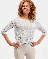 Jm Collection Women's Printed Boat-Neck Twist-Front Top, Macy's Exclusive