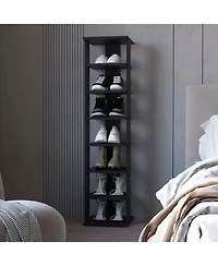 Fm Furniture Ivonny 7 Tier Tall Vertical Shoe Rack, Freestanding Organizer with Open Shelves, Wenge