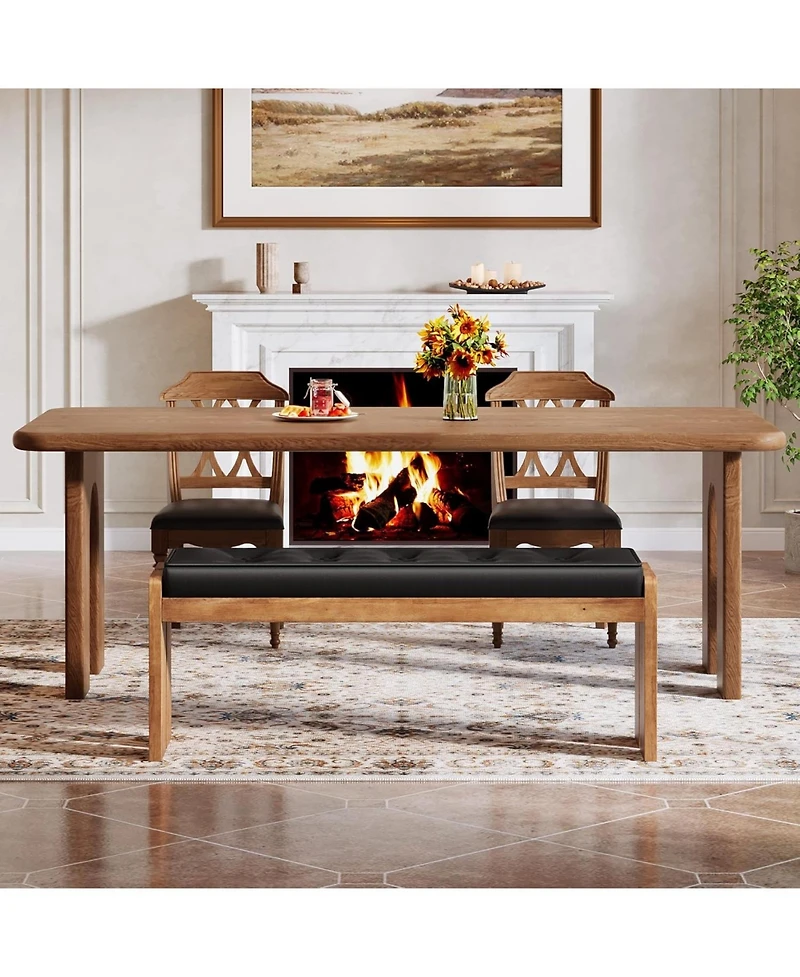 Tribesigns Solid Wood Dining Bench, Modern Kitchen Table Bench with Button-Tufted Leather Pad and Wooden Legs