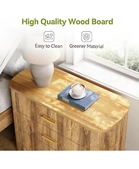 Tribesigns Oversized Nightstand with 3 Drawers, Mid Century Modern Large Wide Bedside Table for Bedroom, Big Night Stand with Fluted Striped Panel